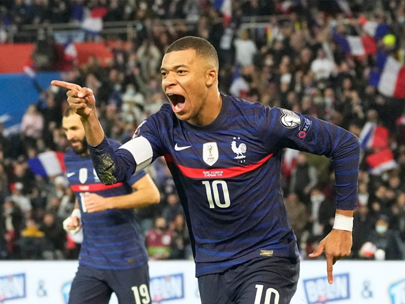 Kylian Mbappe scored his first hat-trick for France